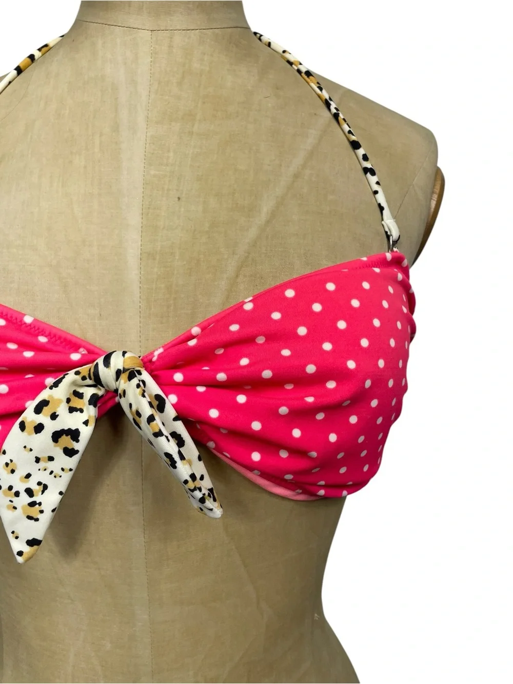 Victoria's Secret Pink Polka Dot Animal Print Halter Bikini Top L/G